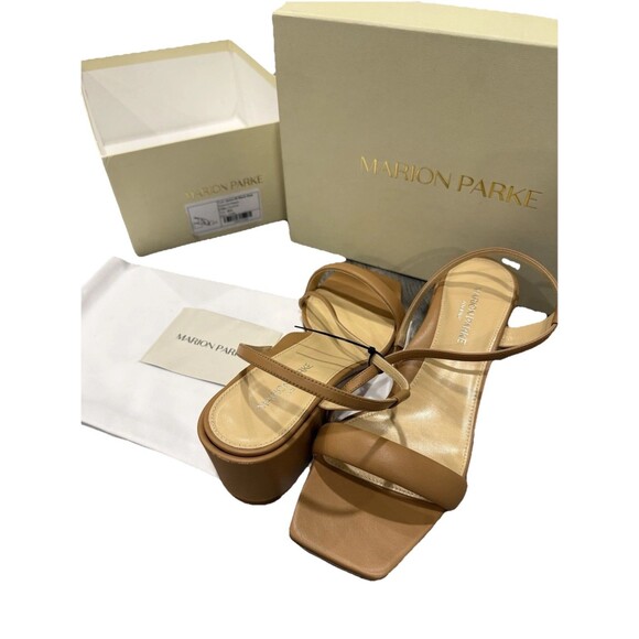 Marion Park Jenna 60 Block Heel Nappa Caramel Leather US Size 10 $550 NIB - Picture 2 of 14